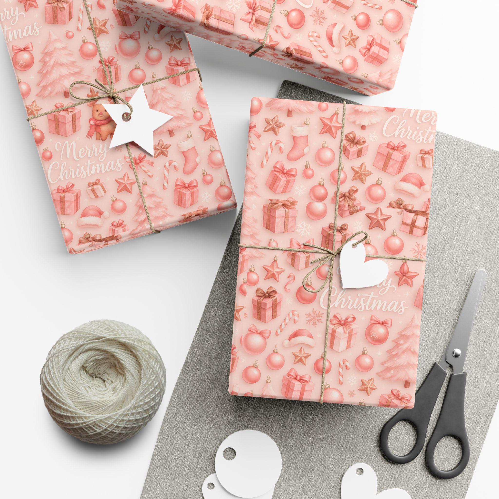 Discover Pink Christmas Pattern Gift Wrap Papers, Holiday Presents Icons