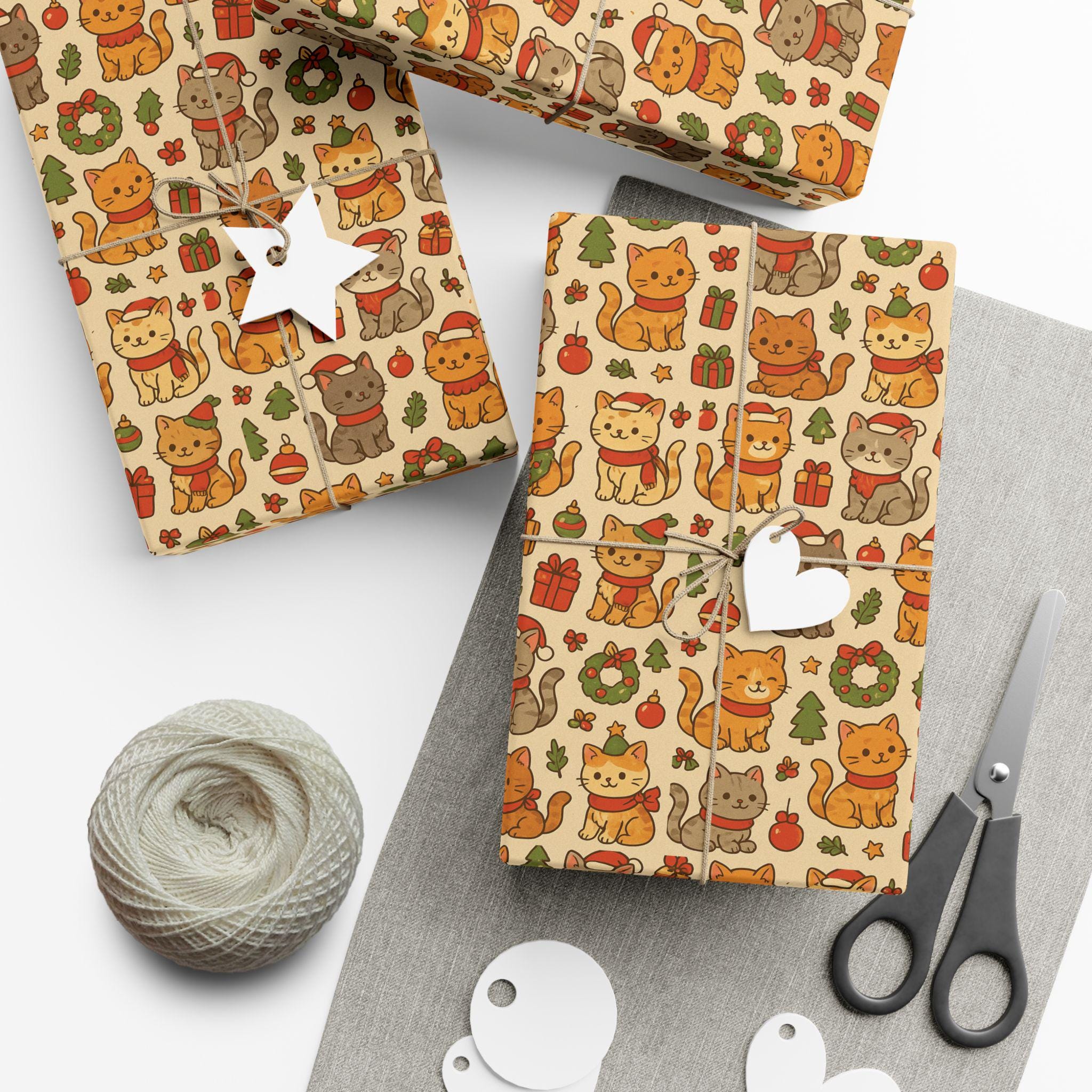 Discover Christmas Cat Gift Wrap Paper, Holiday Wrapping Sheets