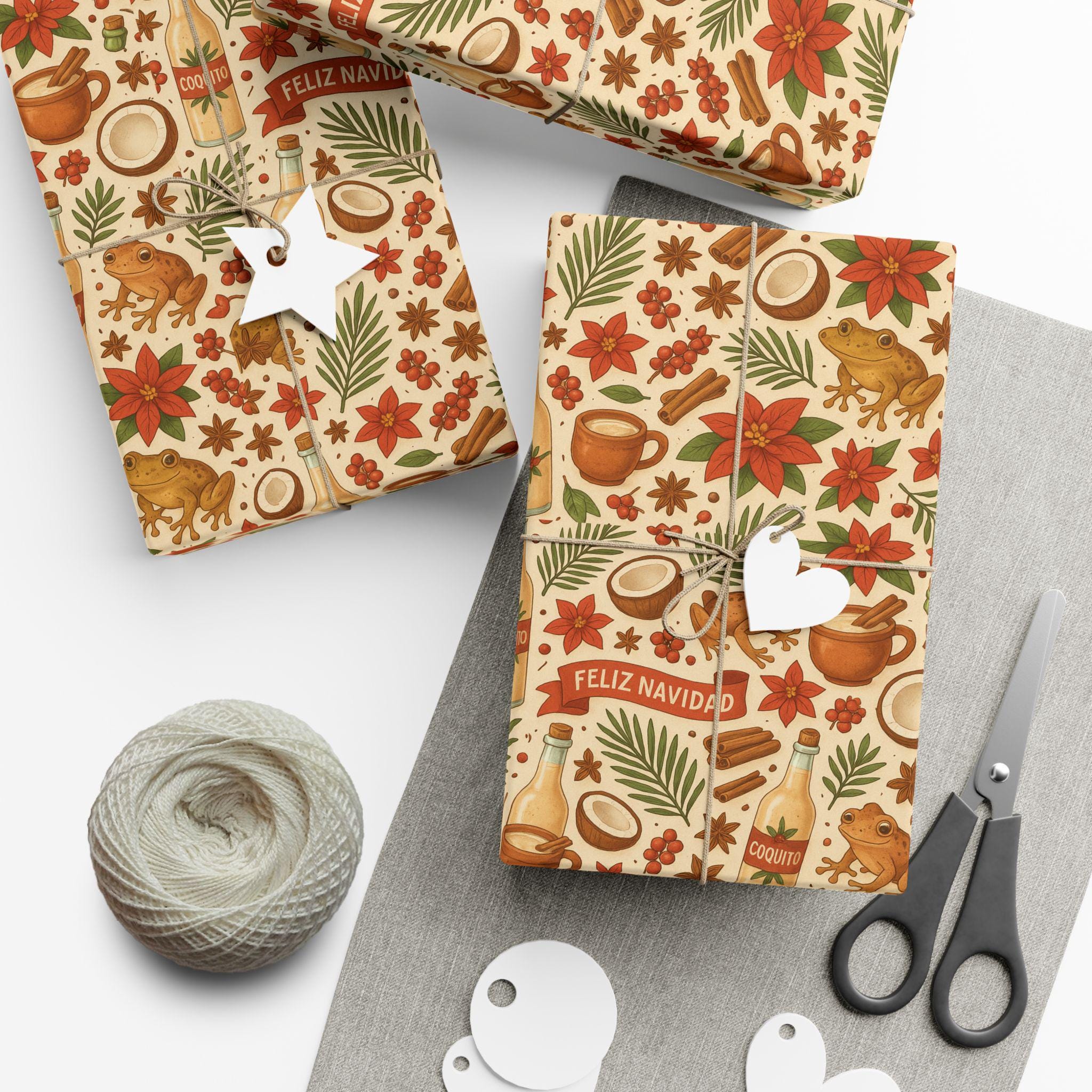Discover Feliz Navidad Coquito Holiday Gift Wrap Paper with Floral and Cocoa Patterns