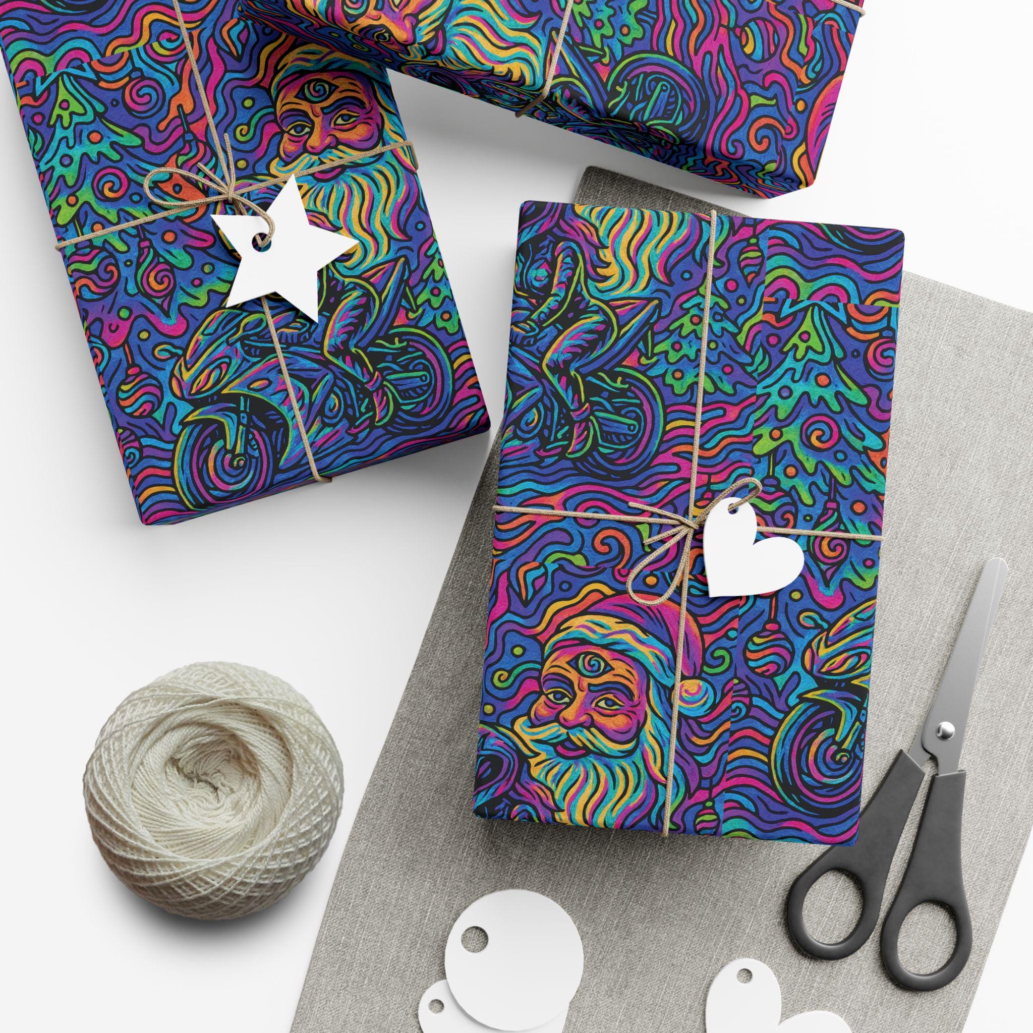Discover Psychedelic Trippy Santa Pattern Gift Wrap Papers, Vibrant Swirl Holiday Wrapping