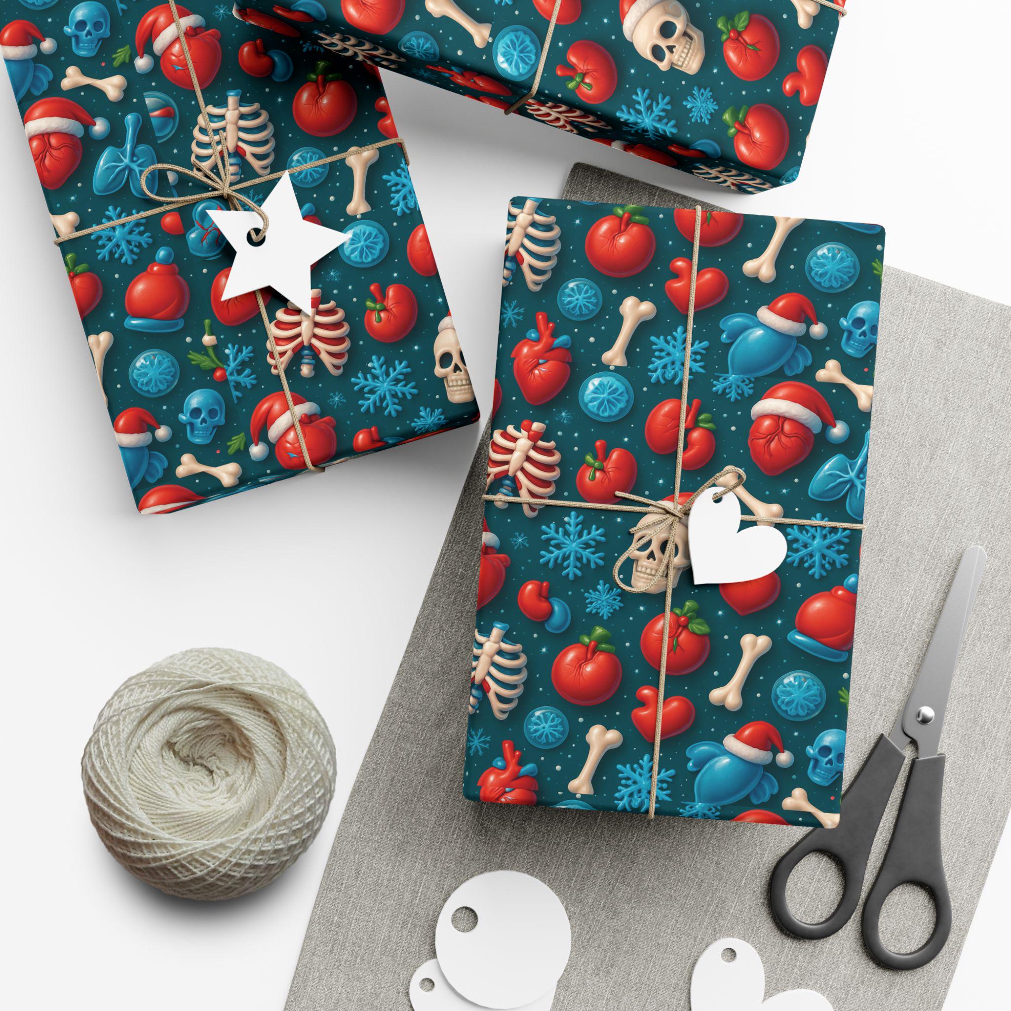 Discover Anatomy Skulls Hearts Bones Pattern Gift Wrap, Holiday Wrapping Paper