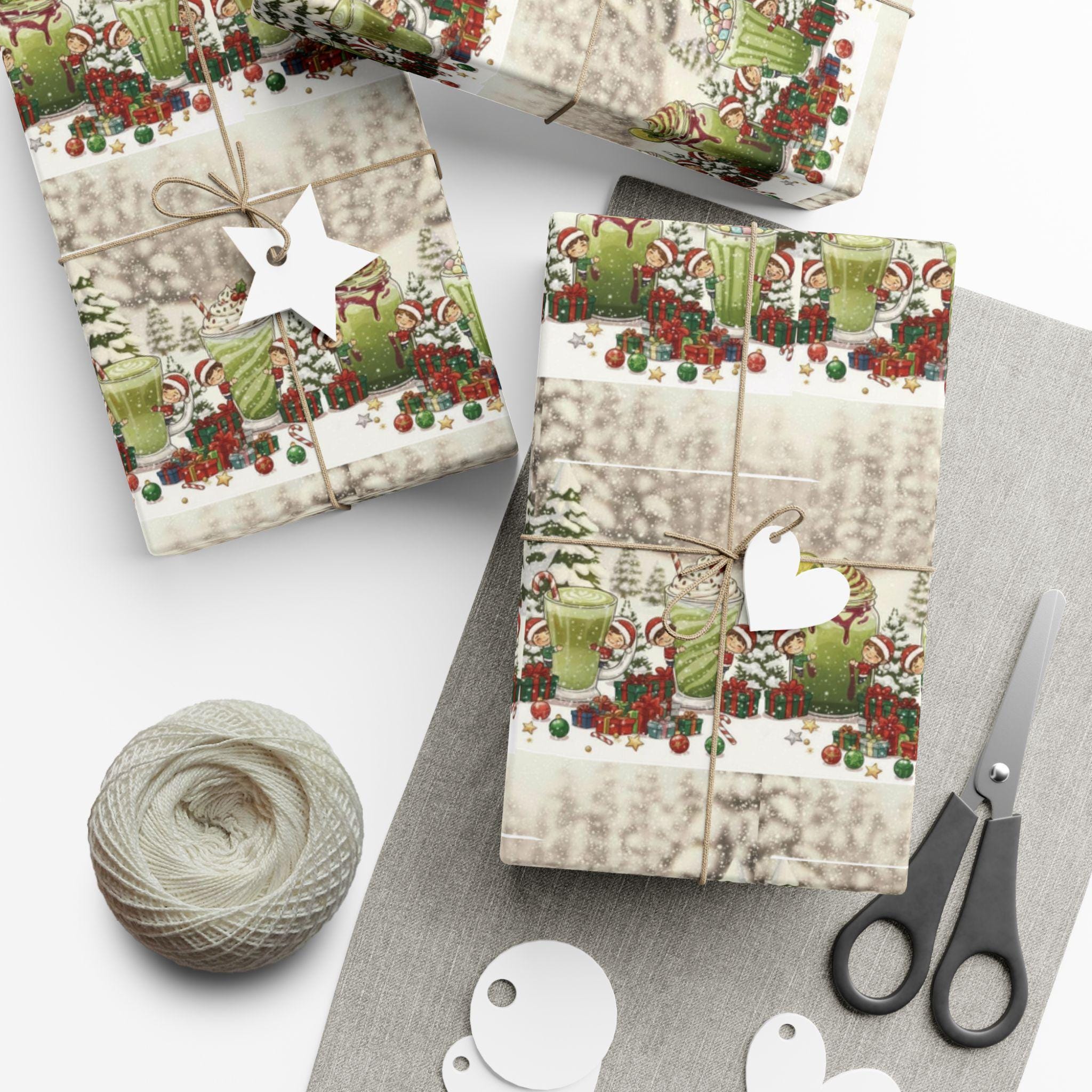 Discover Matcha Christmas Santa and Tree Gift Wrap Papers, Holiday Wrapping Paper