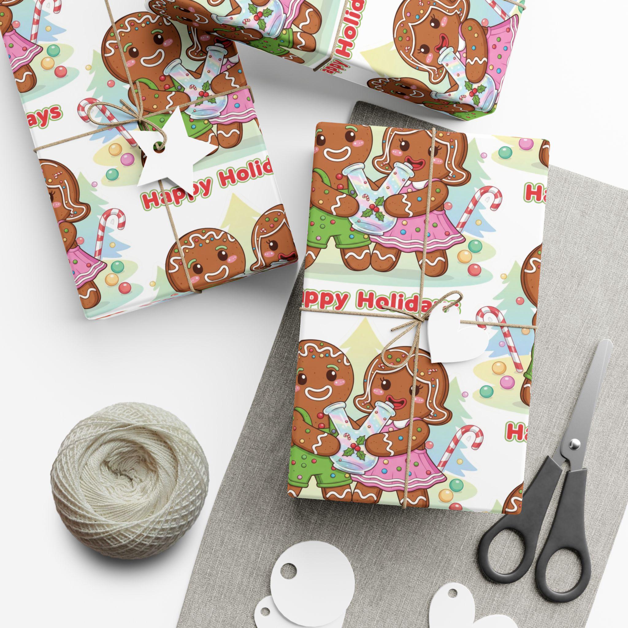 Discover Gingerbread Couple gift Wrap Paper, Holiday Wrapping Paper, Happy Holidays Pattern