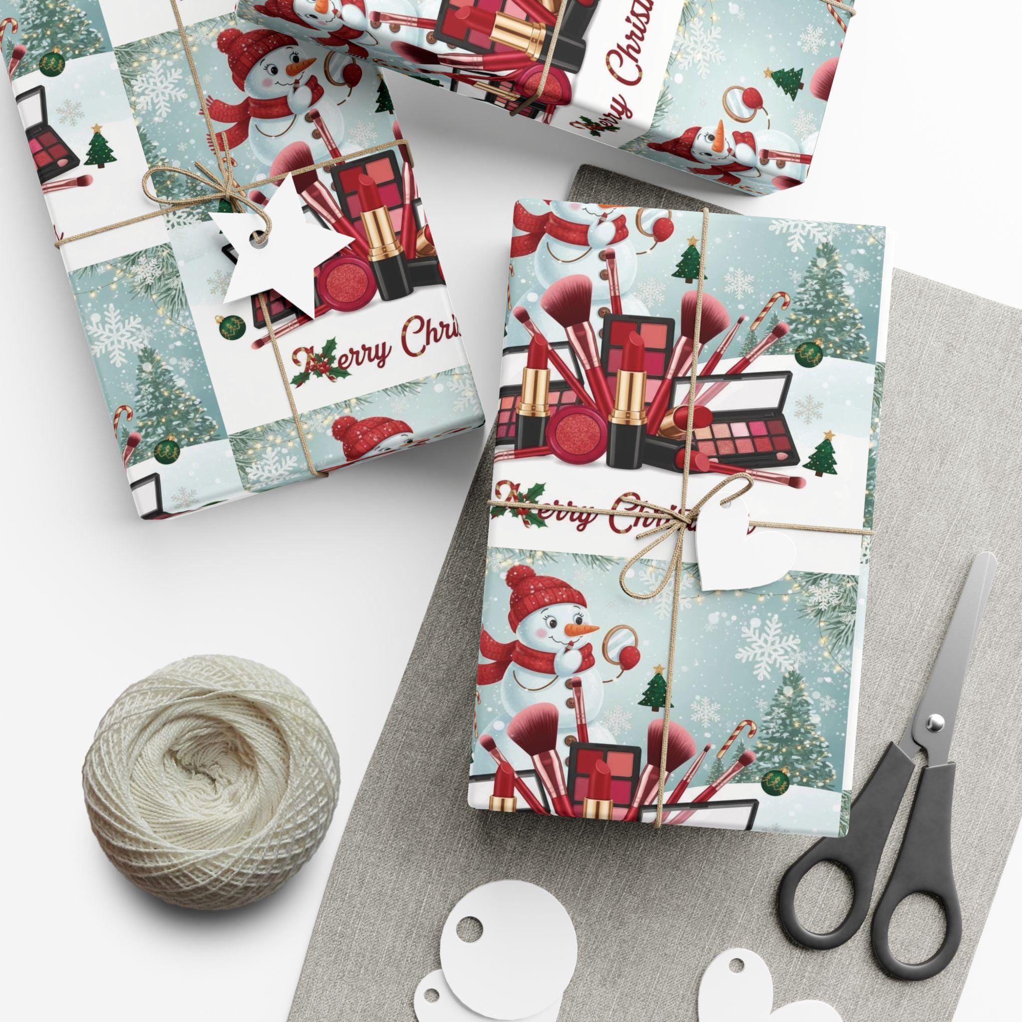 Discover Christmas Snowman Makeup Pattern Gift Wrap Paper, Holiday Wrapping Sheets
