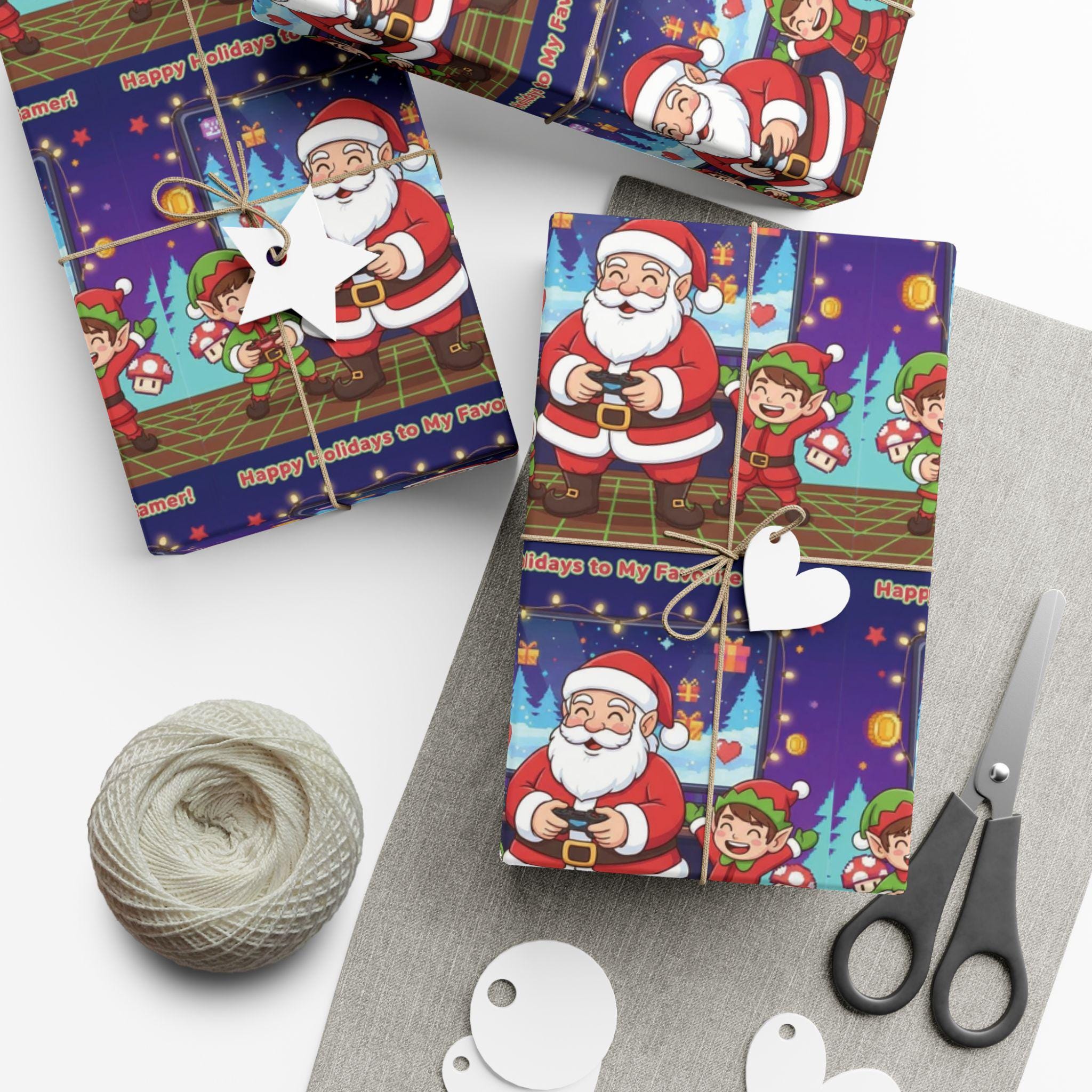 Discover Gaming Santa and Elves Pattern Gift Wrap Papers, Christmas Wrapping Paper
