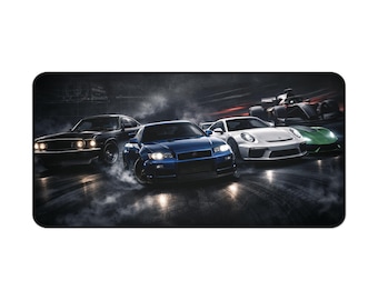 Racing Drift Cars Desk Mat | Sports Car Night Scene Mouse Pad