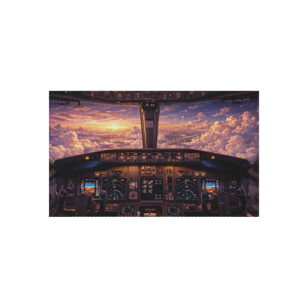 Airplane Cockpit Sunset Outdoor Rug | Pilot Flight Deck Scene, Aviation ...