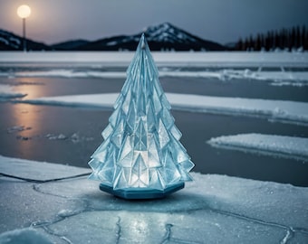Ice Crystal Tree Lamp — Geometric Light, Translucent Teal, LED Integrated, Unique Christmas Gift