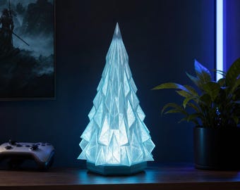 Ice Crystal Tree Lamp — Geometric Light, Translucent Teal, LED Integrated, Unique Christmas Gift