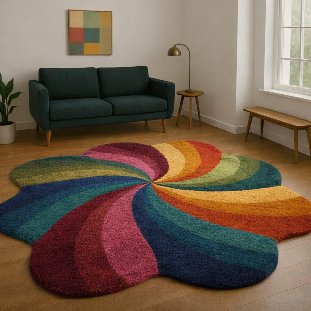 Colorful Swirl Flower-shaped Area Rug – Modern Abstract Rainbow ...