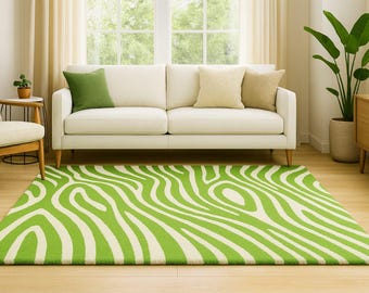 Contemporary Green Abstract Wave Area Rug
