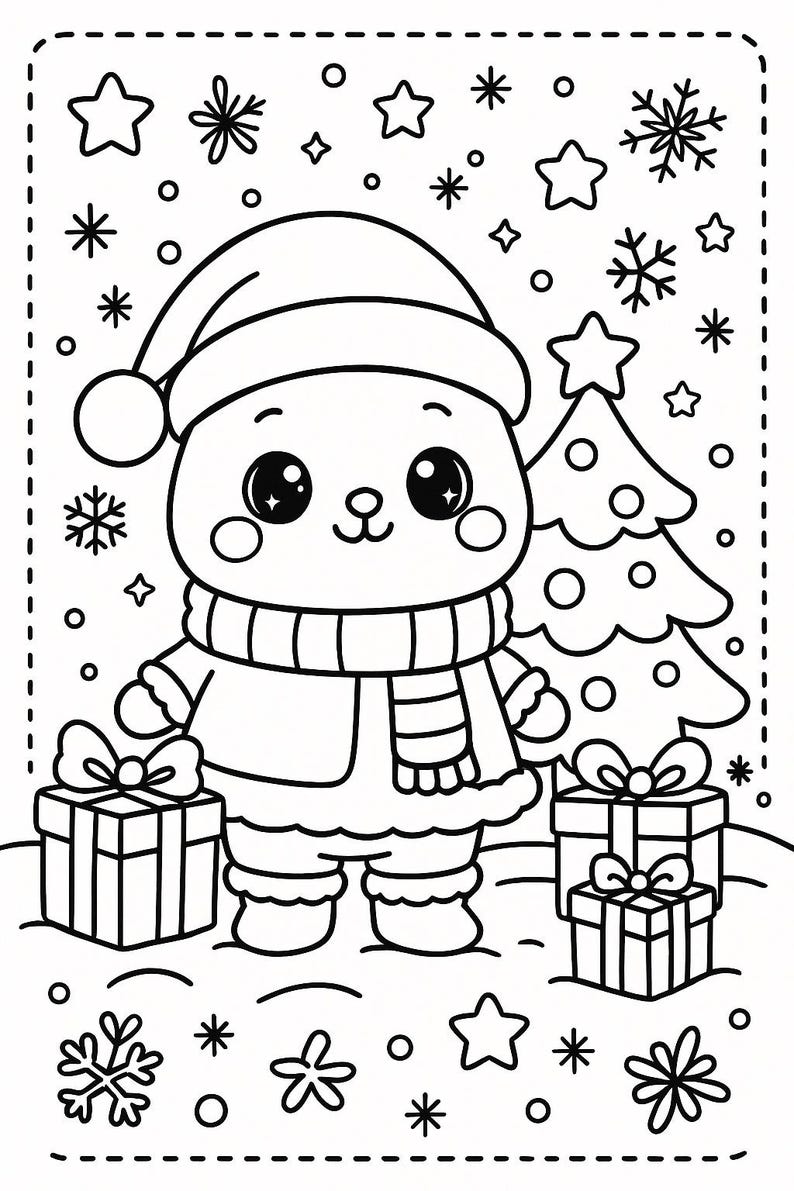 Christmas Coloring Pages- Kawaii Holiday Pack for Kids- 10 Printable ...