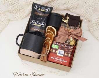 Cozy Mug Gift Box for Him, Coffee, Chocolate, Socks, Holiday Candle