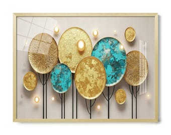 Arte mural abstracto con marco de metal, arte floral pastel, lienzo, arte mural largo, decoración abstracta, arte mural art déco.