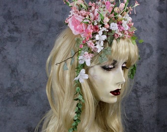 SALE: Whispering Summer Fairy - Full Blonde Wig w Butterflies Headpiece, Costume, Renaissance, Gypsy, Burning Man, Wedding, Larp, Halloween