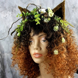 Women Who Run With Wolves Black & Amber Wig w/ Wolf Ears, Headpiece Costume Renaissance Woodland Burning Man Pagan Celtic Festival Fairy image 5