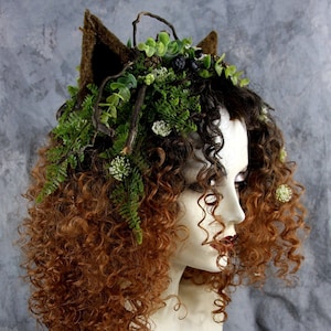 Women Who Run With Wolves Black & Amber Wig w/ Wolf Ears, Headpiece Costume Renaissance Woodland Burning Man Pagan Celtic Festival Fairy image 1