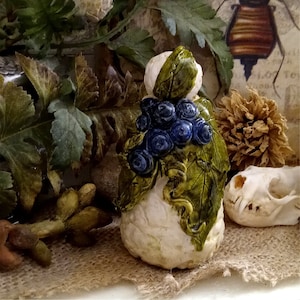 Hand Made, Woodland Forest, Wild Blueberry clay apothecary potion pot, fairy jar w Old world drip-glaze, Holds .25 oz dry ingredients.
