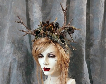 Deer Antlers Woodland Fairy Headpiece - Headband - Costume Renaissance Celtic Wedding Bohemian Dryad Druid Mythology Fantasy