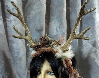 Large Deer Antlers - Woodland Fairy Headpiece - Headband - Costume Renaissance Celtic Wedding Bohemian Dryad Druid Mythology Fantasy