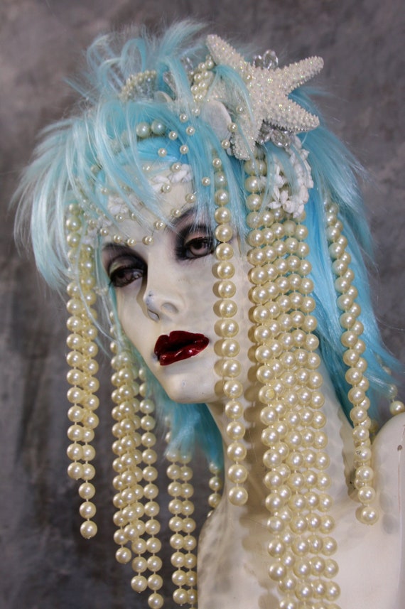 Coastal Myst Ocean Mermaid Siren Fairy Full Aqua Wig W Vintage