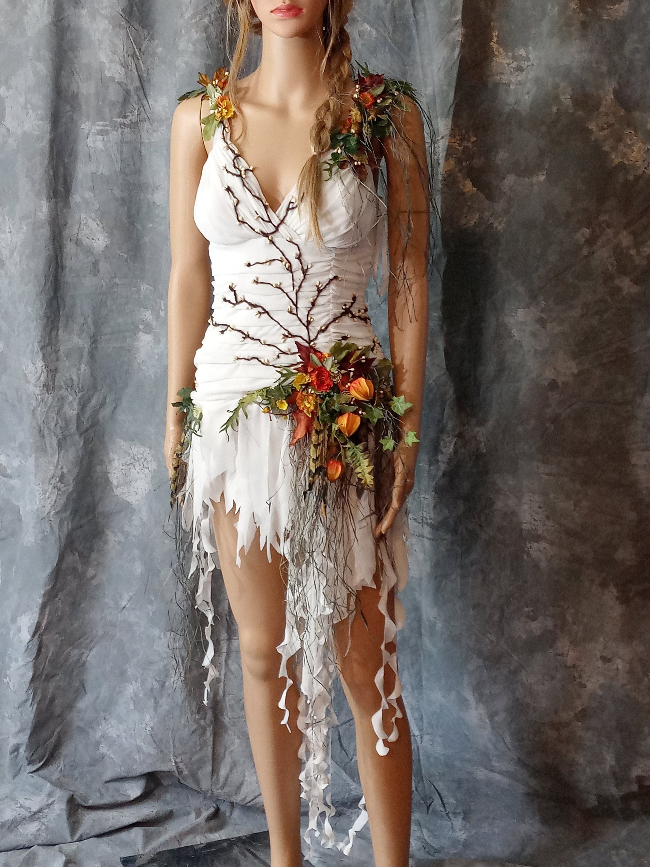 4 Pc Dress W/ Train, Antler-headpiece & Bouquet Set- Tattered Woodland 4 Pc Dress W/ Train, Antler-headpiece & Bouquet Set- Tattered Woodland