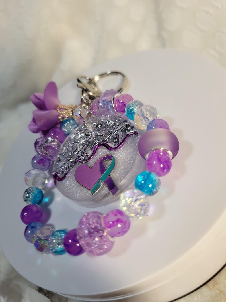 Awareness Ribbon Keychain, Silicone Glass Beads, Autism, Breast Cancer ...