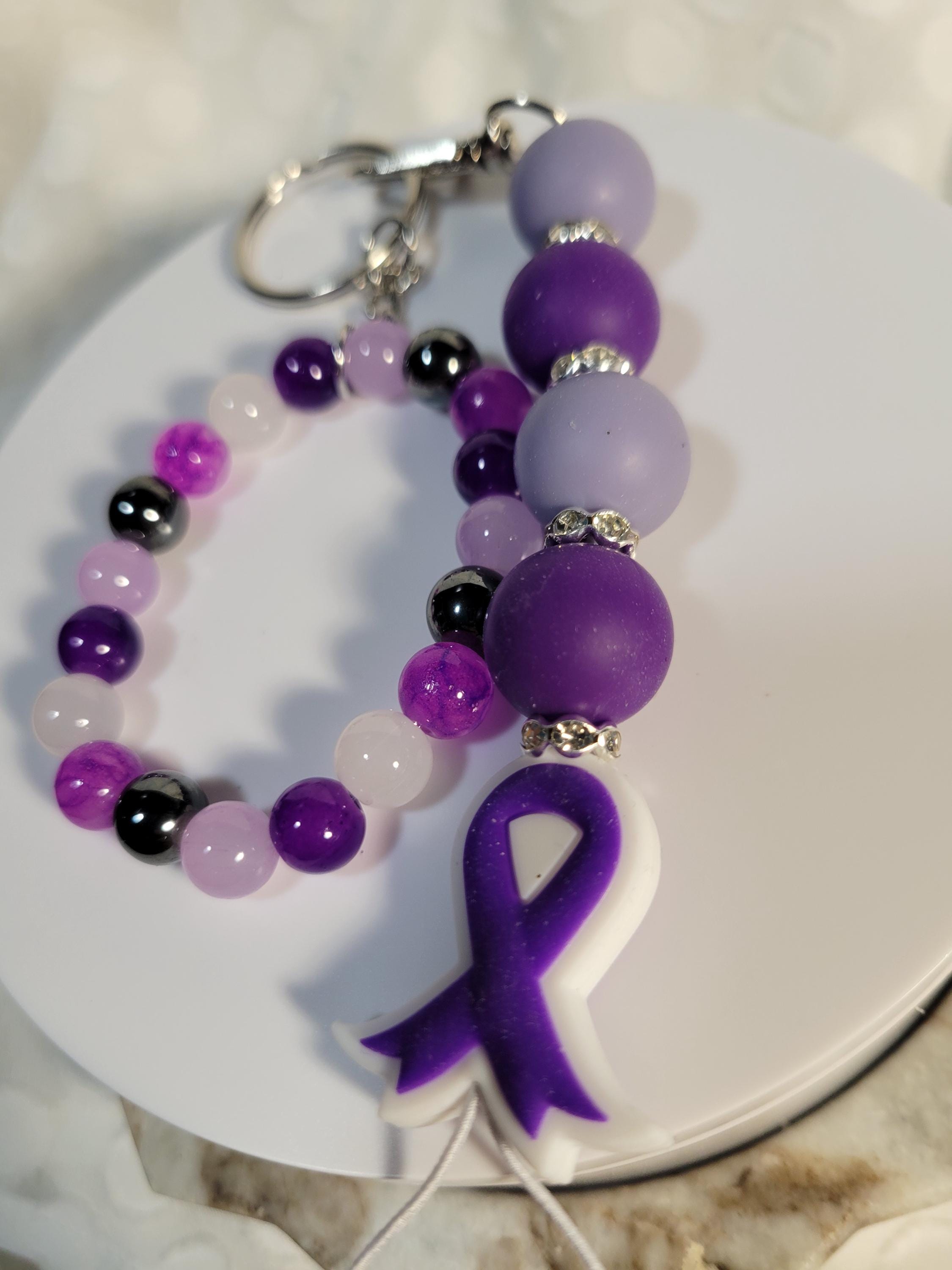 Awareness Ribbon Keychain, Silicone Glass Beads, Autism, Breast Cancer ...