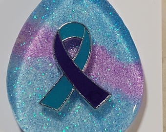 Purple and teal, suicide awareness pendant