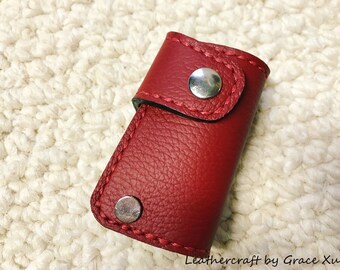 100/% hand stitched handmade red cowhide leather Chicago screw key purse holder case