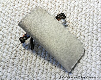 100% handmade hand stitched ivory white cowhide leather eyeglasses case / holder
