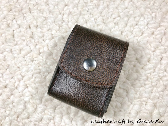 100/% hand stitched handmade dark slate blue cowhide leather Chicago screw key purse holder case