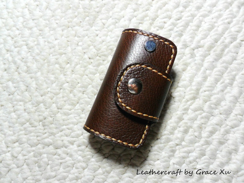 100/% hand stitched handmade red cowhide leather Chicago screw key purse holder case