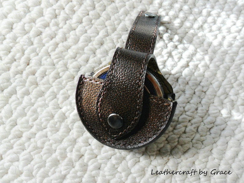 100/% hand stitched handmade dark brown cowhide leather dip snuff case pouch holder