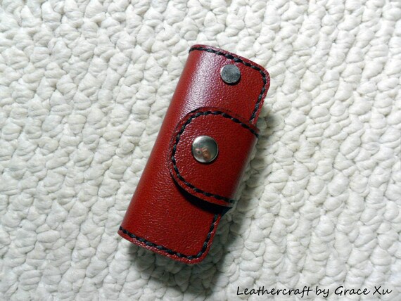 100/% hand stitched handmade red cowhide leather Chicago screw key purse holder case