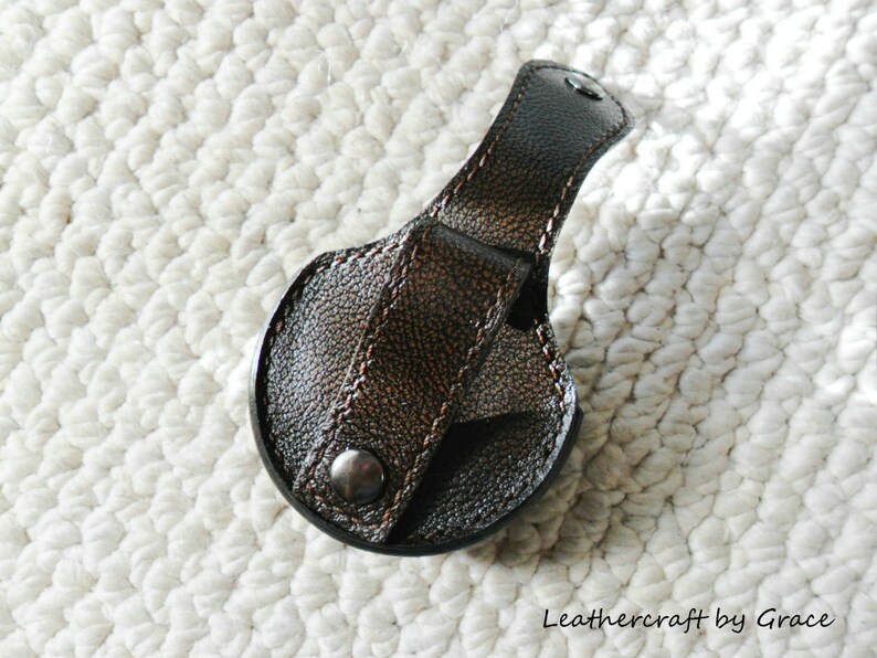 100/% hand stitched handmade dark brown cowhide leather dip snuff case pouch holder