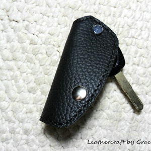 100/% hand stitched handmade dark slate blue cowhide leather Chicago screw key purse holder case