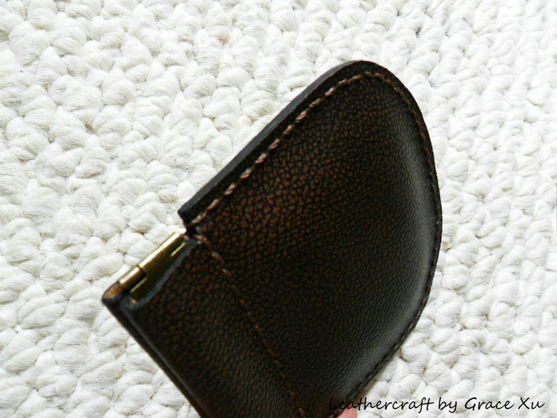 etc. ipod Cord 100/% hand stitched handmade soft dark brown leather flex frame pouch for Coin,Trinket Ear buds Jewelry