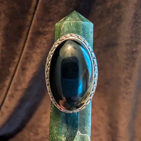 Silver Ring with Obsidian Stone (Size 6) - image 1