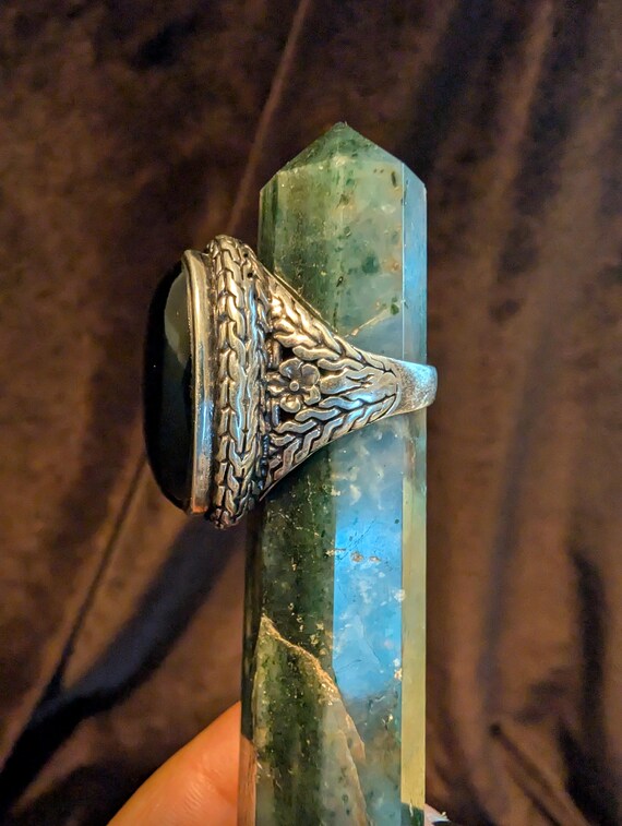 Silver Ring with Obsidian Stone (Size 6) - image 2