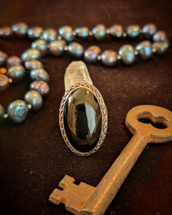 Silver Ring with Obsidian Stone (Size 6) - image 5