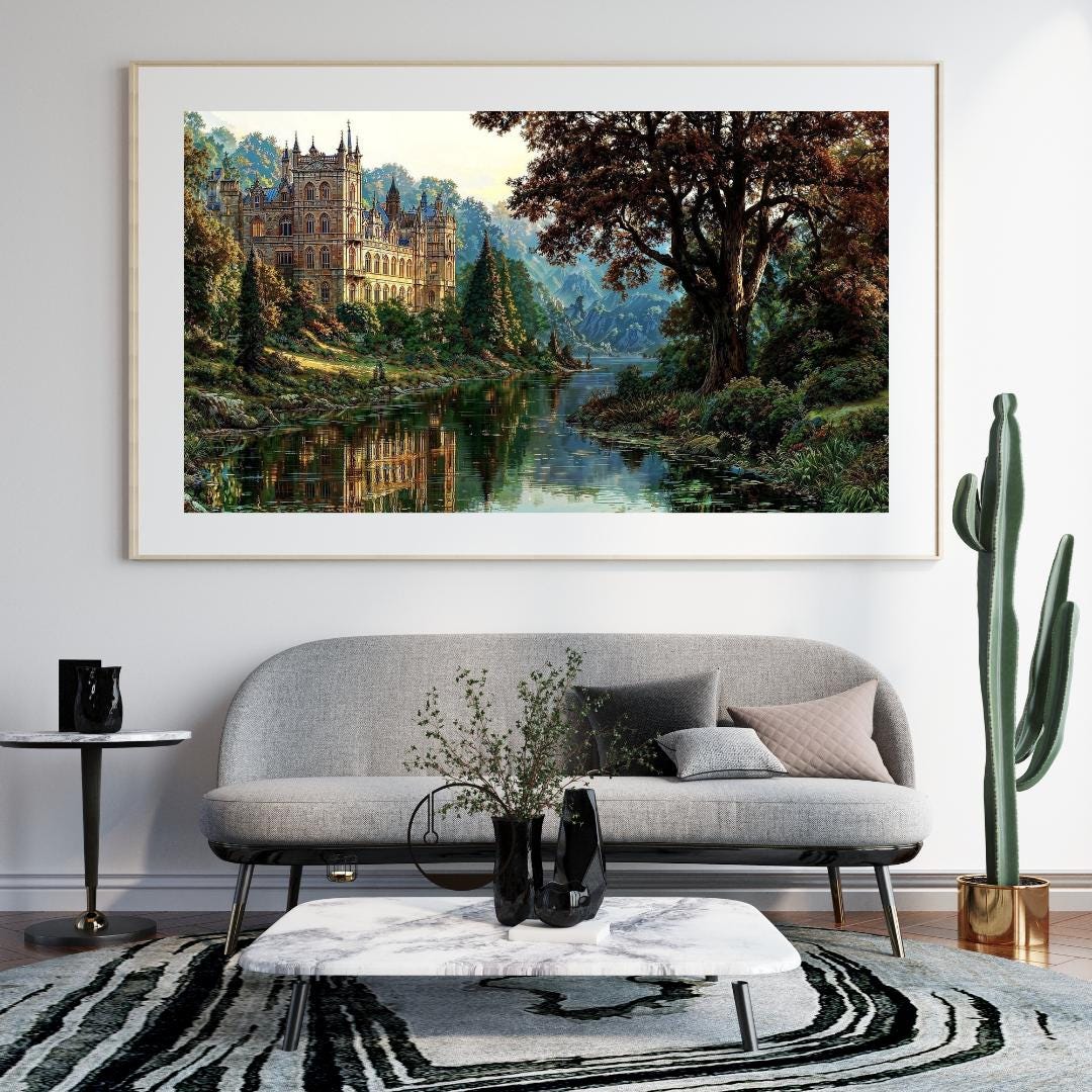 Fantasy Castle Digital Art Print, Magical Forest Landscape Wall Decor ...