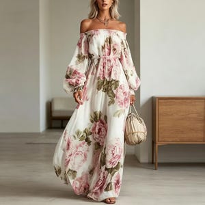 Off the Shoulder Boho Maxi Dress - Etsy