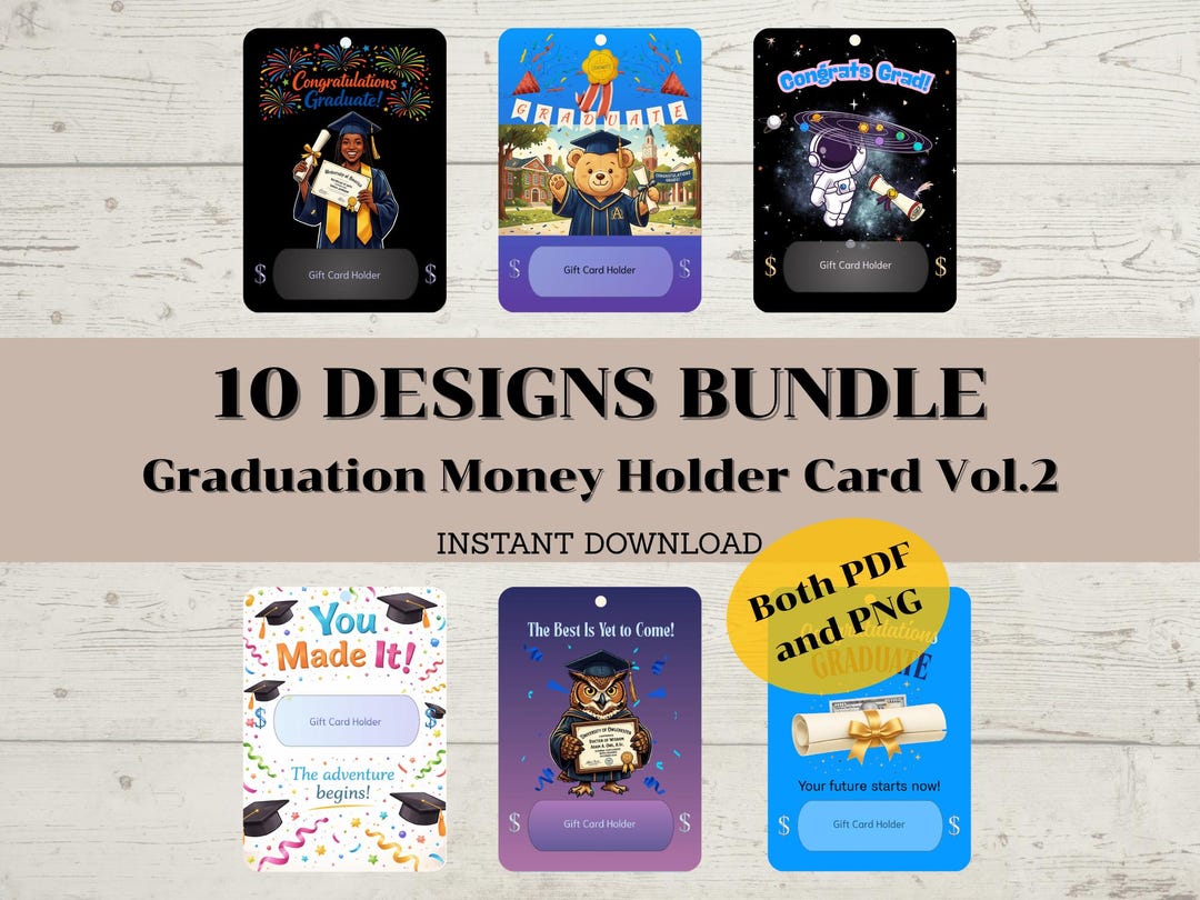 Graduation Money Holder Card Printable Bundle 10 Designs Gift Card PDF ...