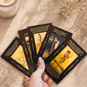 Learning Tarot Deck, Tarot Cards with Meanings, Beginner Tarot Card Deck, Black Gold Divination Cards, Self Teaching Tarot Gift