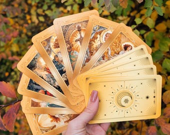Renaissance Tarot Cards, 78 Card Vintage Art Deck with Guidebook, Golden Mystical Divination Set, Tarot Reader Gift, Christmas Gift