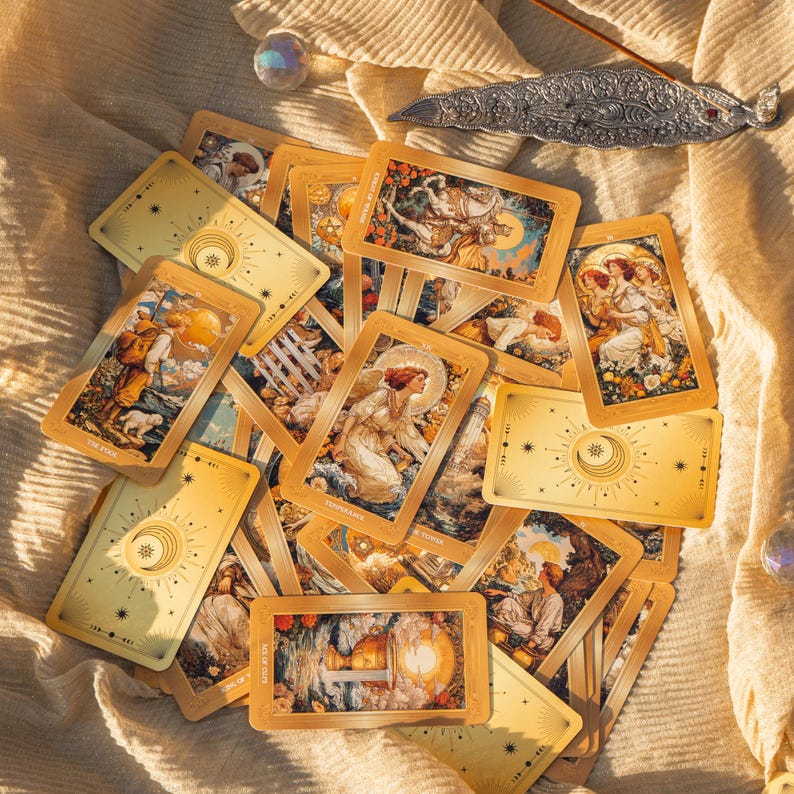 Gold Tarot Deck 78 Cards With Guidebook, Celestial Tarot Deck, Sun and ...