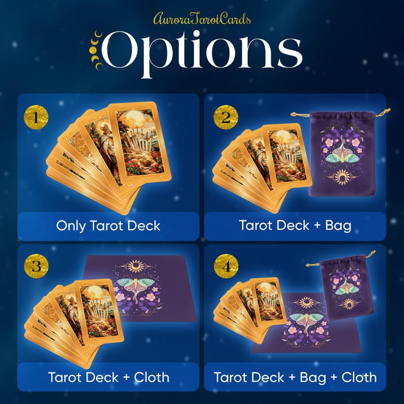 Gold Tarot Deck 78 Cards With Guidebook, Celestial Tarot Deck, Sun and ...