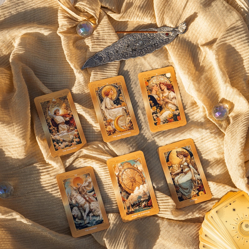 Gold Tarot Deck 78 Cards With Guidebook, Celestial Tarot Deck, Sun and ...