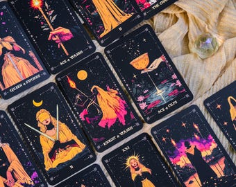 Zwartgouden tarotdeck met gids, luxe tarotset met 78 kaarten, mystieke waarzeggerijkaarten, elegant spiritueel kaartspel